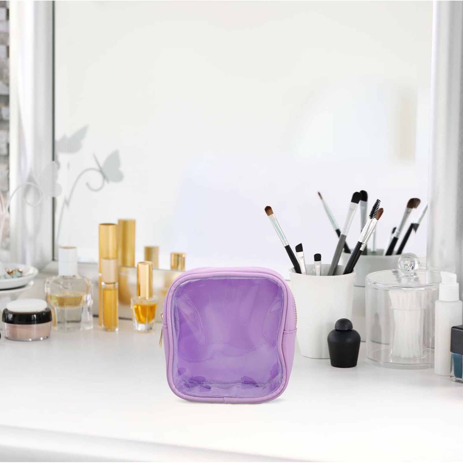 LIFKOME cosmétique couleur bonbon pochette organisateur de voyage pochette transparente voyage trousses de maquillage transparentes trousse cosmétique de voyage PVC Violet