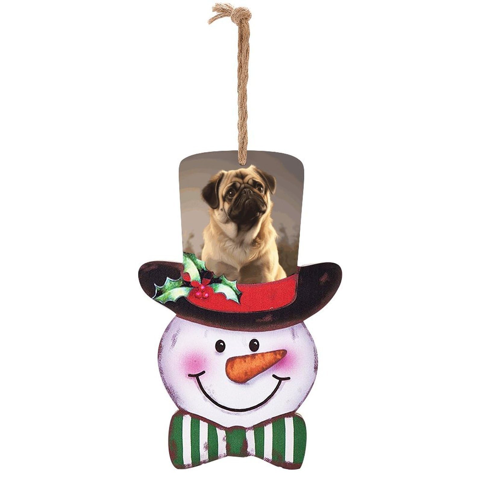 Cute Pug Dog Snowman Decor Christmas Snowmans Hanging Decors Wooden Exquisite Holiday Decoration Sign for Home Window Wall Farmhouse Indoor Outdoo