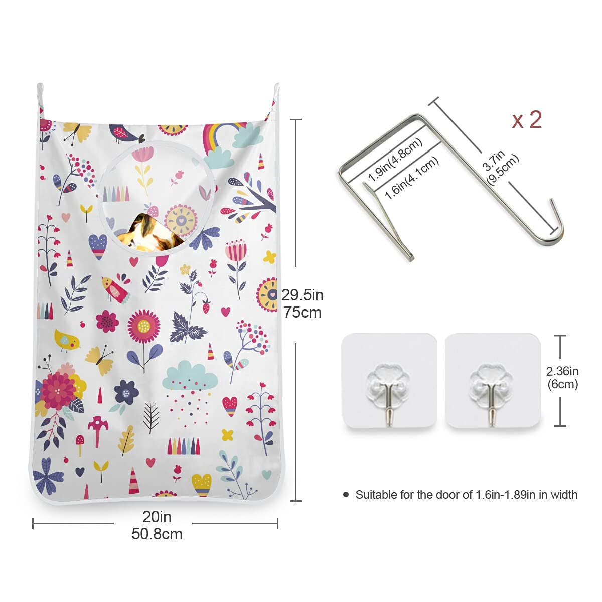 Bolsa para ropa sucia, para niños, con ganchos para la pared, diseño de flores y flores