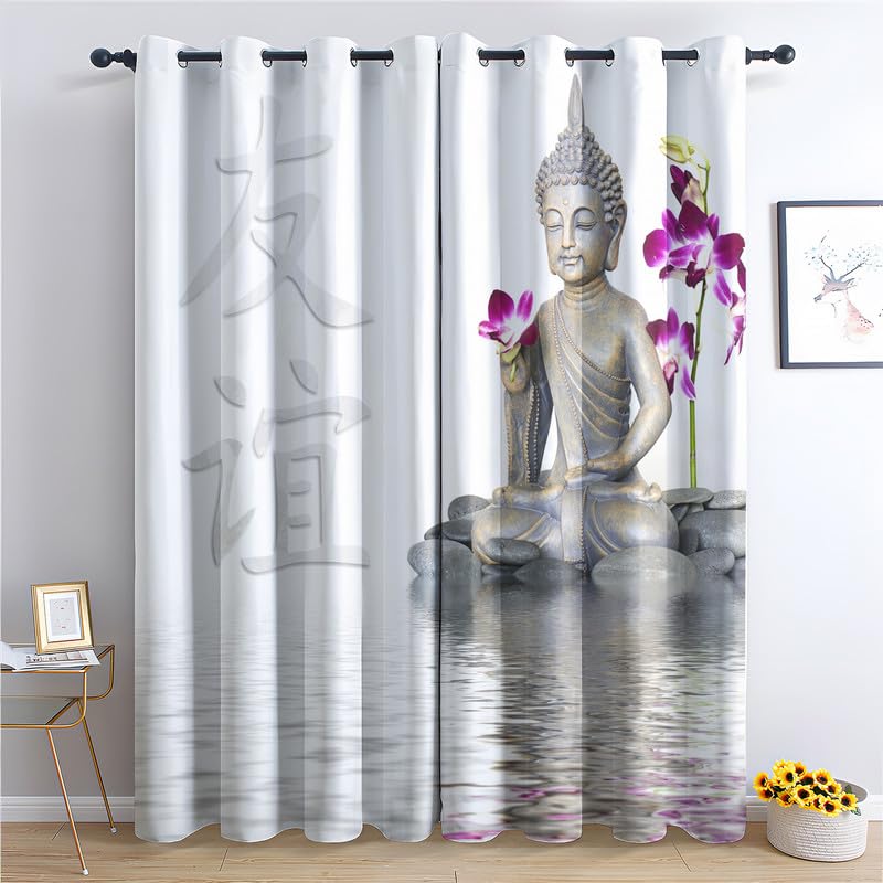 JHAHZJ Rideau Occultant Statue De Bouddha 3D, Rideaux Thermiques à Oeillets pour Salon Chambre...