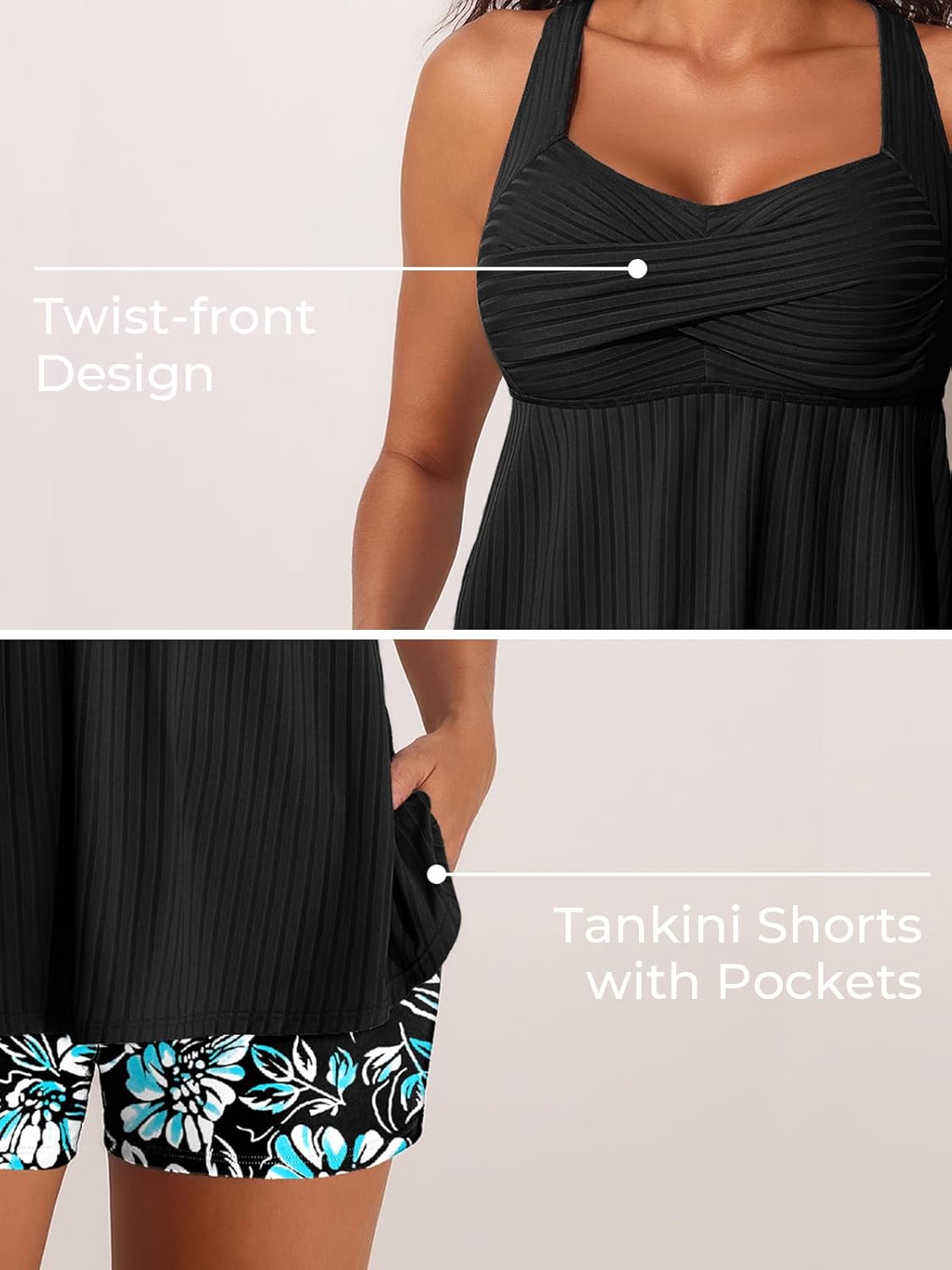 MiYang Tankini Swimsuits for Women 2026 Tummy Control Modest Flowy Two Piece Bathing Suits Top with Pockets Shorts - Image 4