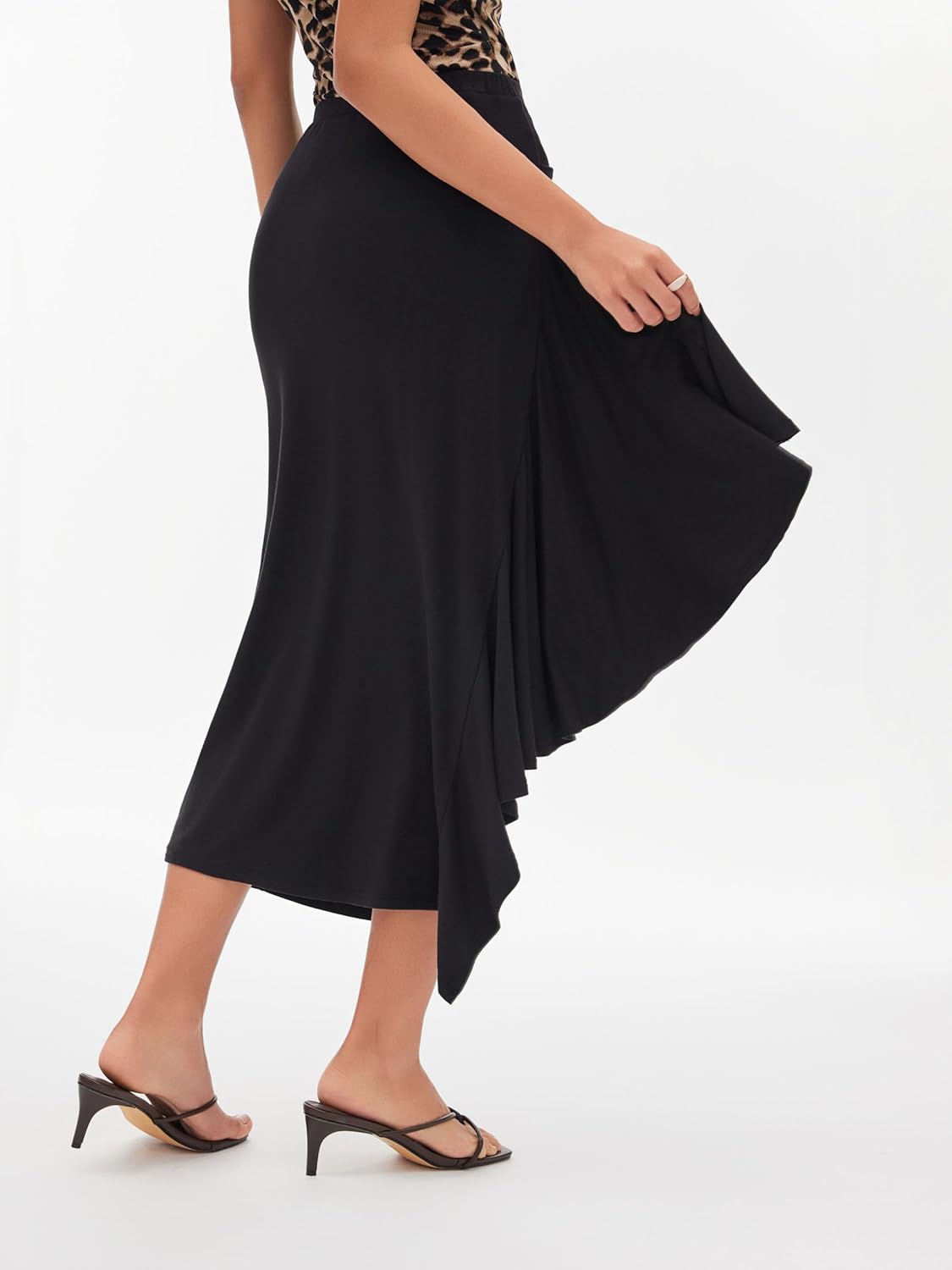 CIDER Womens Midi Skirts Slit Asymmetrical Ruched Skirts Bodycon Party Casual Elegant Going Out Skirt - Image 4