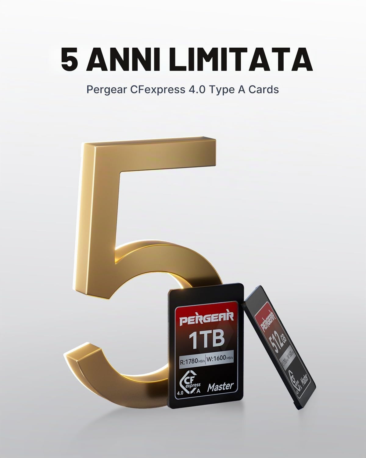 Pergear Scheda di memoria CFexpress 4.0 da 512 GB, velocità di lettura fino a 1780 MB/s e velocità di scrittura 1600 MB/s per 4K 120P, 8K 30P (Master Series), compatibile con fotocamere Sony Alpha e