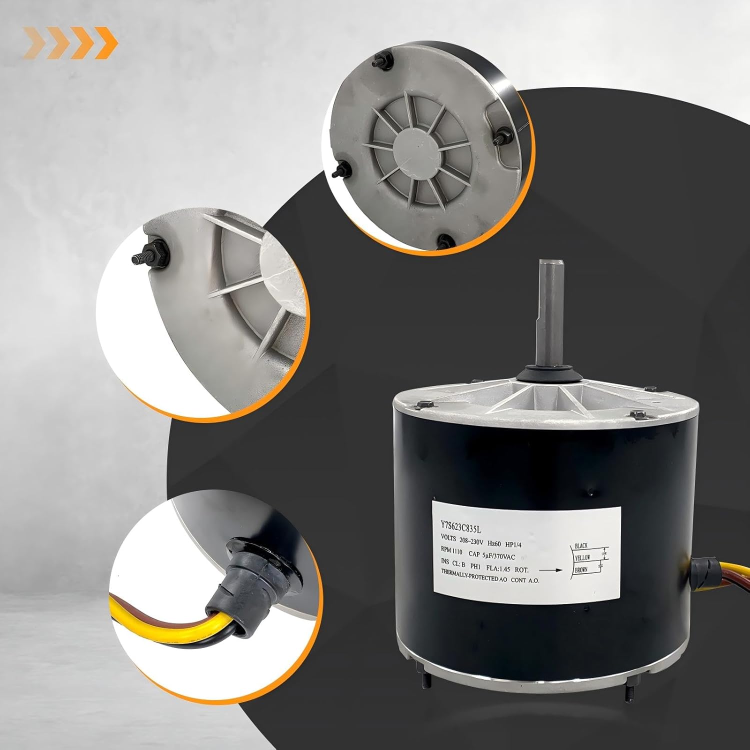 Condenser Fan Motor Y7S623C835L 1/4 HP 208-230 Volt Compatible with Zhongshan Broad-Ocean, 1100 RPM, Replaces HC39GE226 HC39CQ230 HB39GQ230 HC39GQ230 MOT99135