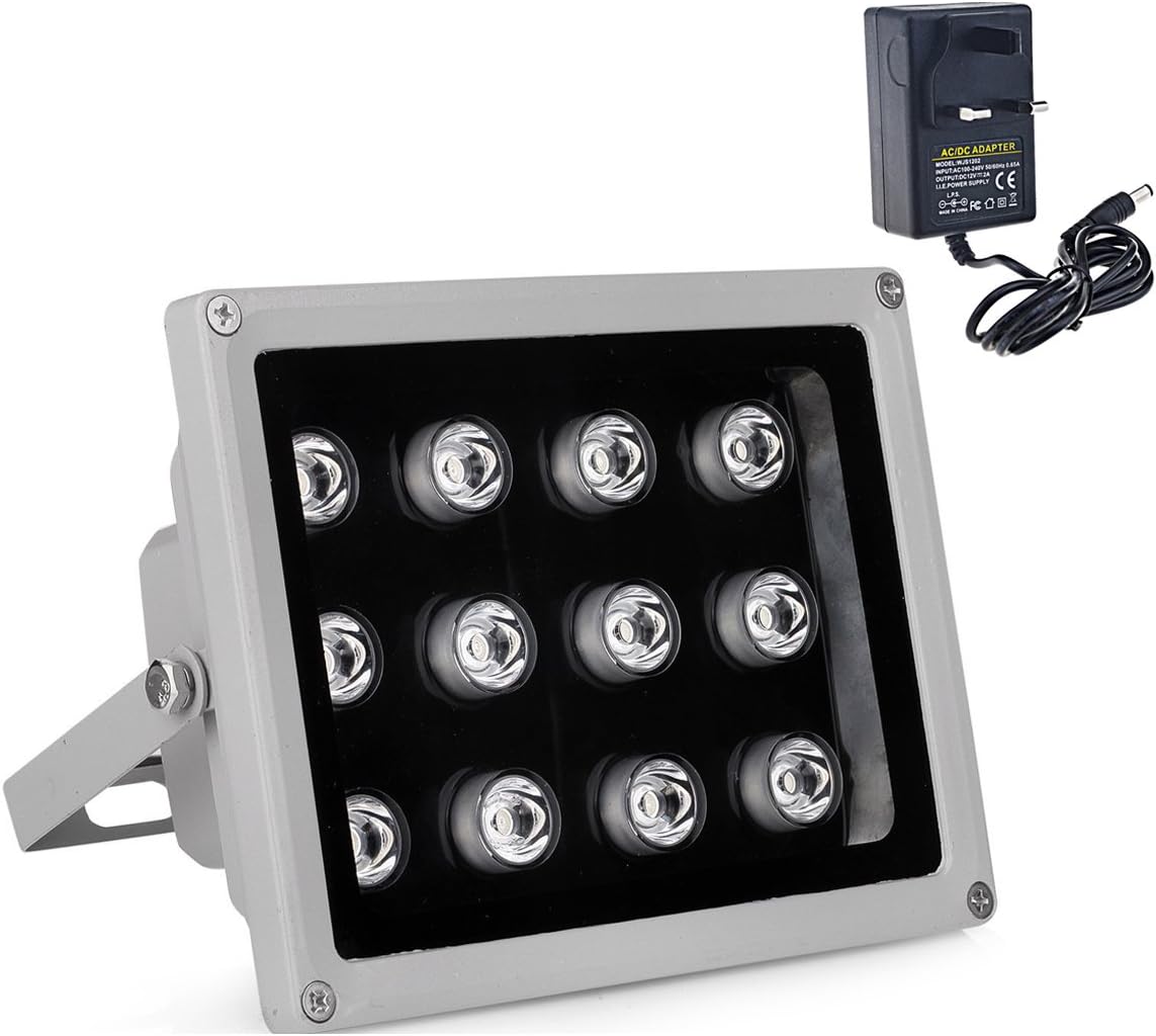 VIKYLIN IR Illuminator 850nm 12 PCS LEDS 90 Degrees Wide Angle IP67 for CCTV Security Camera (Including DC 12V Power Adapter)