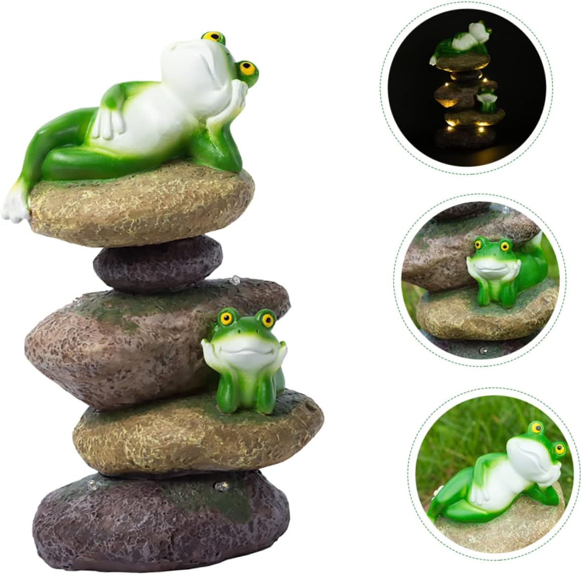 POPETPOP Charming Solar Light Garden Statue Resin Outdoor Frog Figurine for Yard Adorable Frog LED Lights for Patio and Lawn Decor