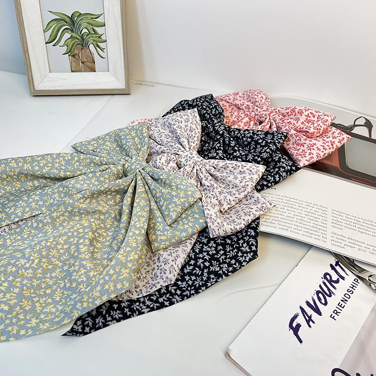 4Pcs Floral Hair Bows Silky Satin Bows Oversized Long Tail Hair Bow Clips Barrettes Big Bowknot Hair Accessories Trendy Stuff for Women Girl(Pink+Black+Purple+Green) - Image 2