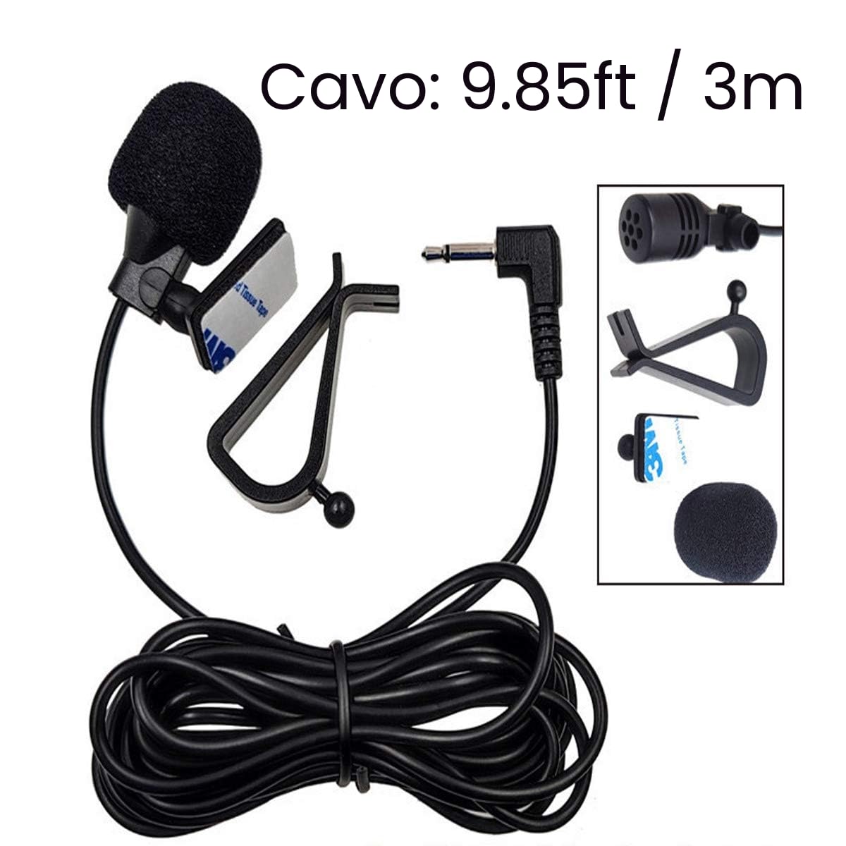 Microfono Esterno da 2,5 mm, Microfono per Pioneer Pioneer AVH-200BT, AVH-270BT, AVH4000NEX, AVH-P4400BH, AVH-P5200BT, AVH-P6300BT Stereo GPS DVD, 3 m, Jack da 2,5 mm