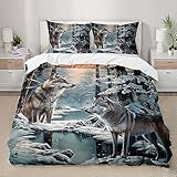 AILONEN Wolf 3D Snow Comforter Cover Set, Winter Forest Wolf Bedding Set - Twin Size, Quilt & 2 Pillowcases for Boys & Girls