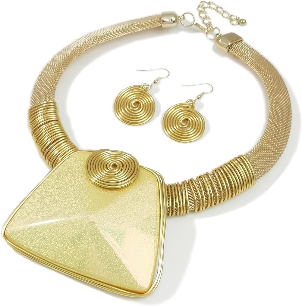 African Statement Necklace Earrings Set For Women Tribal Fashion Costume Jewelry Sets Big Resin Pendant Necklace Collar Choker Handmade Accessories