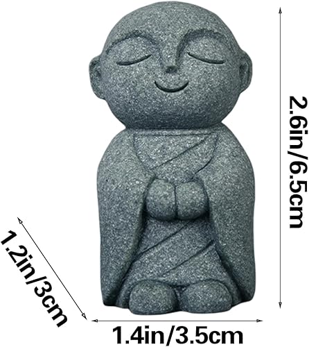 Miniatura 4 de Estatua de monje de Buda japonés, Bosatsu, Feng Shui, estatua de monje rezante, piedra arenisca felizsonriente, adorno en miniatura para pecera,