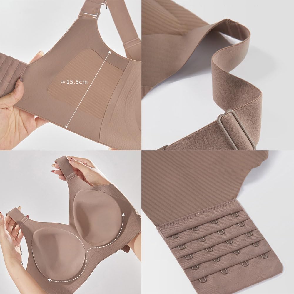 Sujetador sin Aros Ajustable de Cuatro Botones para Mujer,Sujetadores sin Aros con Soporte Total, Sujetadores Tipo Bralette Acanalados Suaves, cómodos y de Cobertura Total sin Costuras (XL,D)