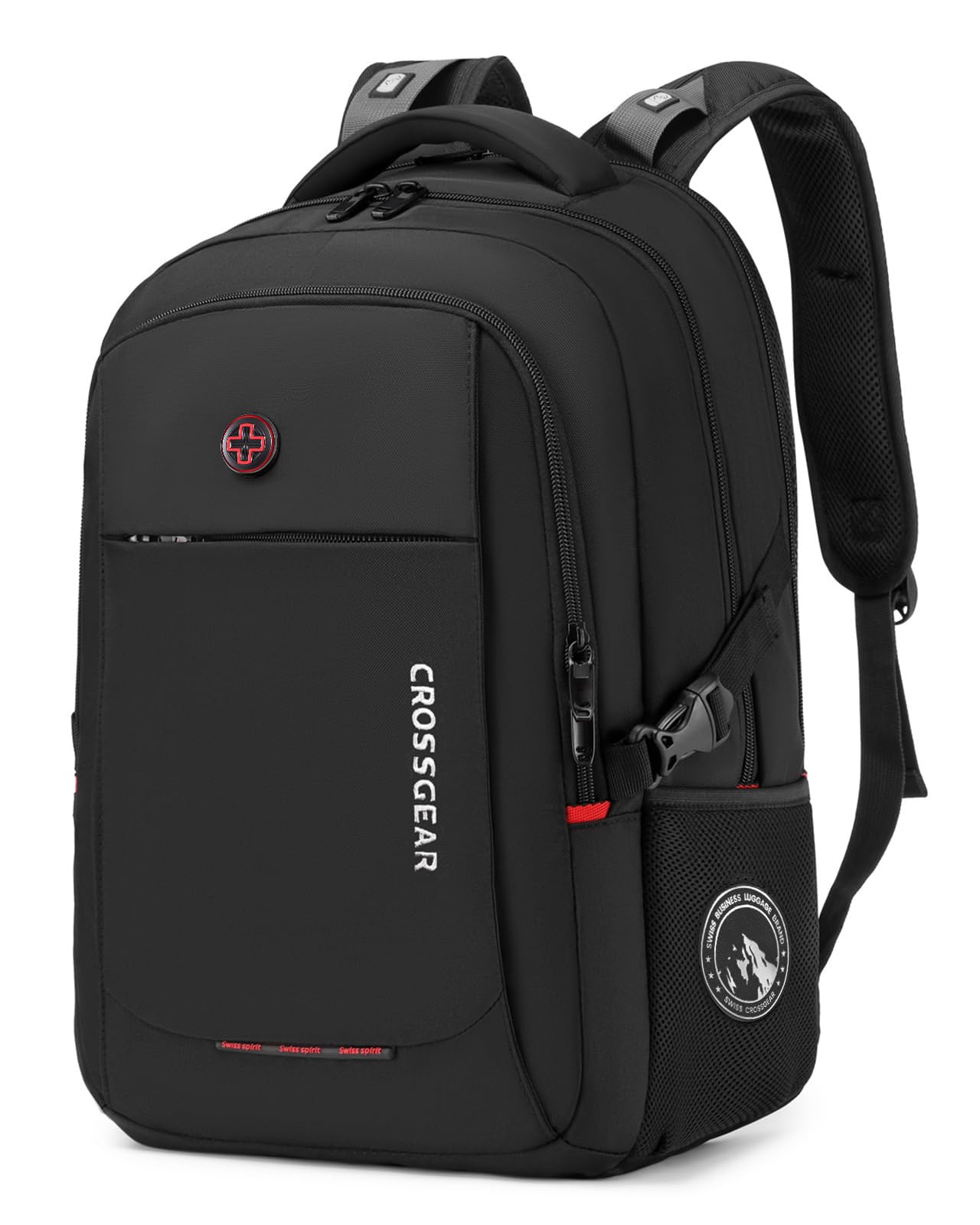 CROSSGEAR 17,3 Zoll Rucksack Herren mit Entlastenden Schultergurten, 30l Laptop Rucksack, Wasserdichter Laptoptasche mit YKK-Reißverschlüssen für Arbeit, Business, Reisen and Schule, Schwarz