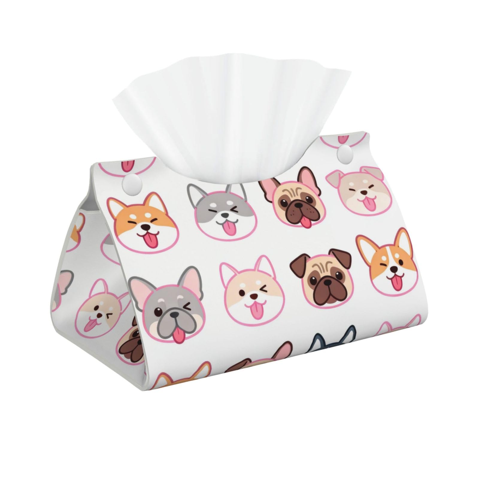 Cute dog head Long Leather Tissue Box Cover-Waterproof PU Leather Tissue Holder for Bathroom, Decorative Rectangular Tissue Case