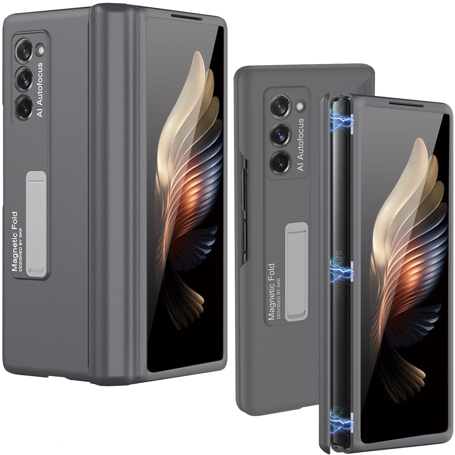 Miimall Compatible for Galaxy Z Fold 2 Case, Kickstand Hard PC Bumper With Magnetic Hinge Protection for Samsung Galaxy Z Fold 2 (2020) (Grey)