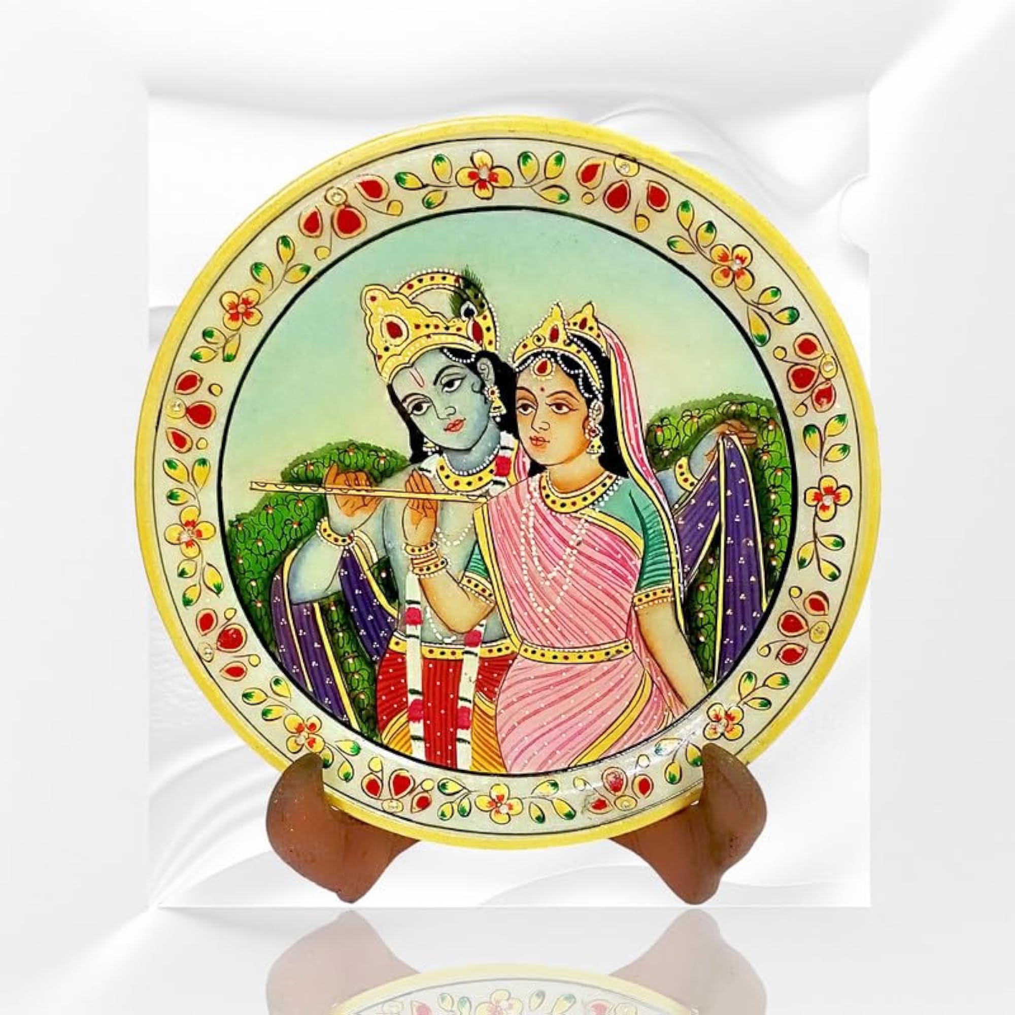 Handcrafted Marble Decorative Plate with Wooden Stand