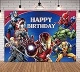 Cartoon Theme Photo Background Marvel Birthday Party Banner Super City Boys Kids Birthday Party Photography Backdrop Cake Table Decoration Studio Booth Props 8x6FT