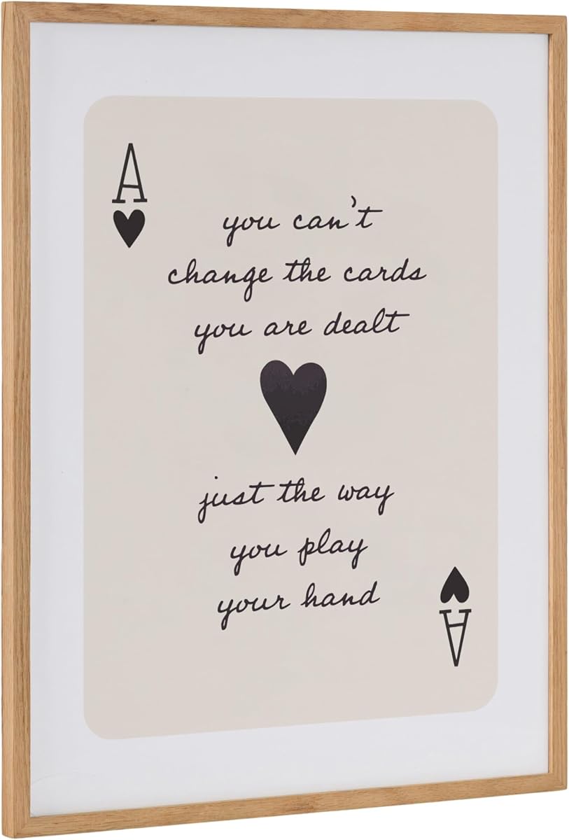 Kate y Laurel Ace of Heart Cards Arte de pared enmarcado con cita positiva de The Creative Bunch Studio; 16x20 Naturales; Arte moderno de baraja de cartas para pared