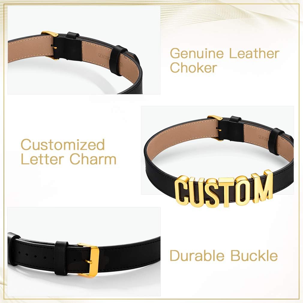 Custom4U Personalized Black Leather Choker Necklace with Picture/Name/Initials/Letters Charm,Custom Made Adjustable Choker Collar Gothic Punk Necklaces Jewelry Gifts for Women - Image 5