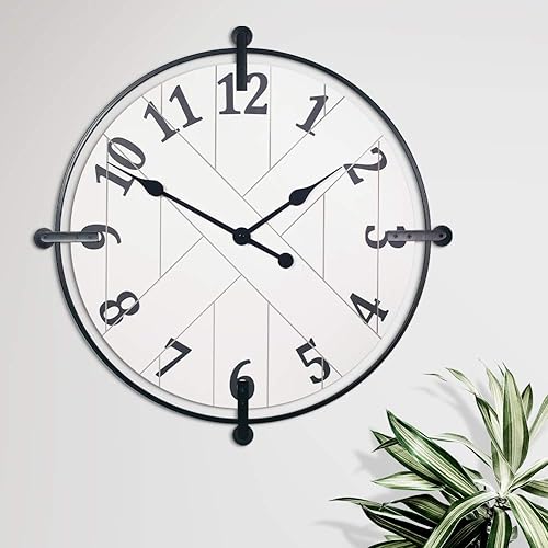 Miniatura 4 de Presentime & Co Farmhouse Series - Reloj de puerta de granero, 24 pulgadas, silencioso, sin ticks, hierro forjado sólido con diseño Shiplap,