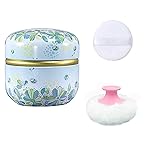 Qopoto Body Powder Puff and Container for Dusting Powder, Women Powder Puff and Powder Case for Bath and Travel (Light Green)
