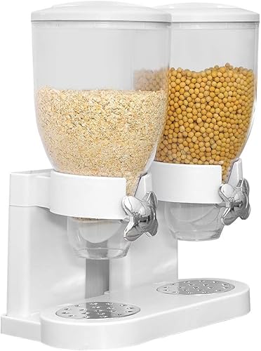 Dispensador de cereales de doble barril, dispensador de alimentos secos con gran almacenamiento para avena, frijoles de avena, nueces, arroz,