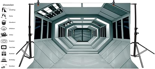 Miniatura 3 de Leyiyi Telón de fondo de estación espacial de 5 x 3 pies, ciencia ficción, laboratorio de alta tecnología, camino capsual, base secreta, túnel de