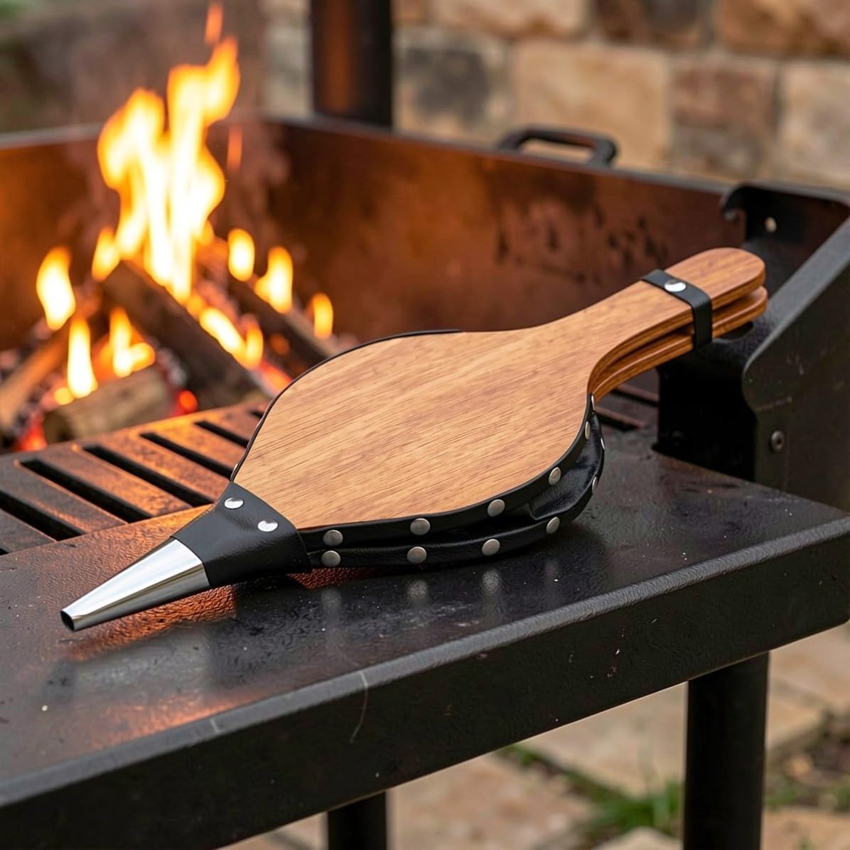 ORFOFE Wooden Hand Bellows Fire Blower with Hanging Strap for Bbq
