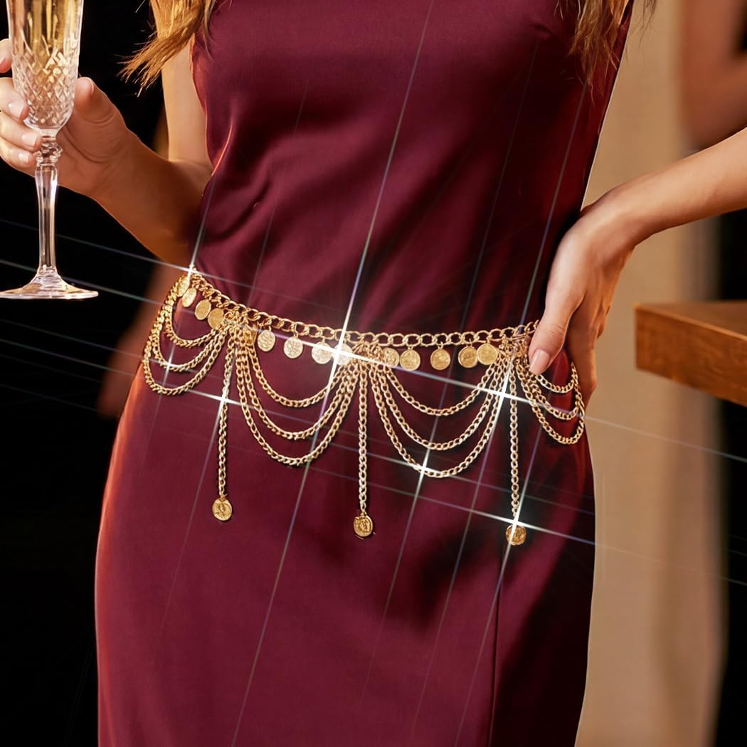 BODIY Gold Tassel Waist Chain Belt Layered Waist Accessories Summer Beach Belly Chain Boho Body Jewelry for Women
