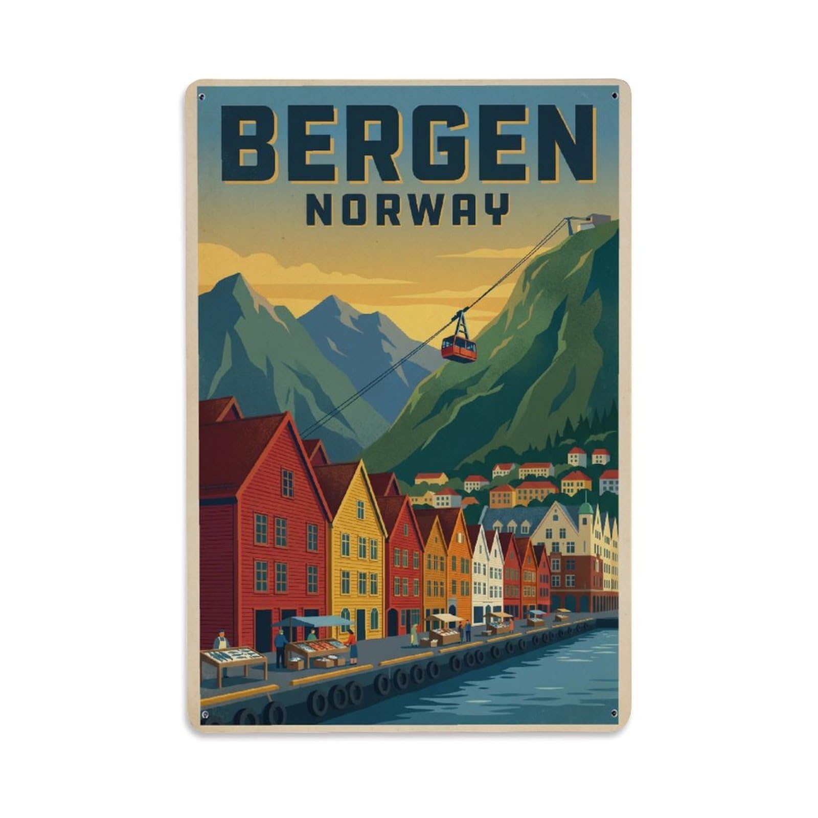 Travel Retro Norway Bergen Metal Tin Sign