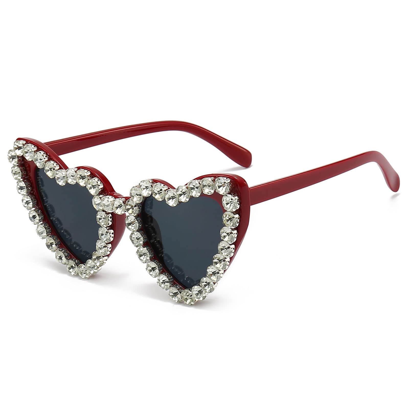 YAMEIZE 70s Trendy Strass Herz Sonnenbrille - für Frauen Männer Liebe Rhinestone Herz Shaped Diamant UV400 Party Fahren