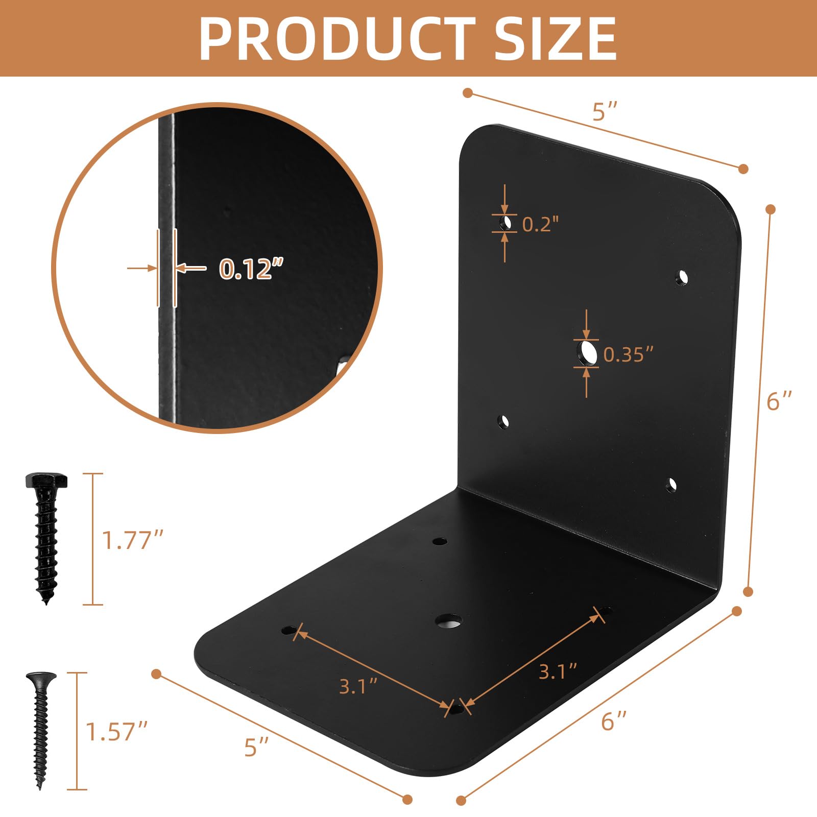 Confezione da 4 staffe angolari nere da 12,7 cm, 15,2 x 15,2 x 12,7 cm, resistenti, ad angolo retto, per connettori in legno per mobili in legno