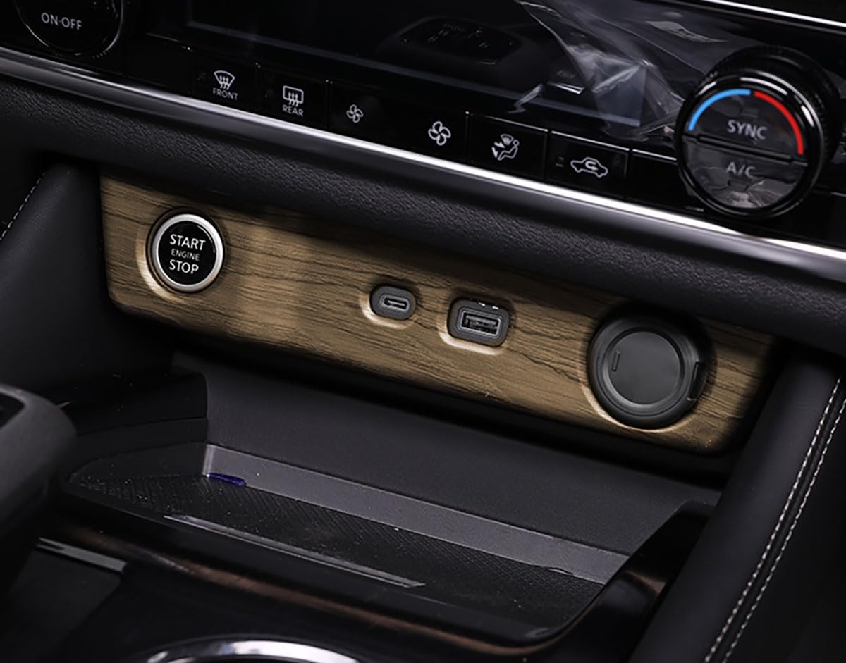 Car Accessories Compatible with Nissan New Rogue 2021 2022 2023 2024 2025 2026 Center Console Front Cigarette Lighter Socket Outlet Panel Cover Trim ABS 1PC(Peach Wood Style)
