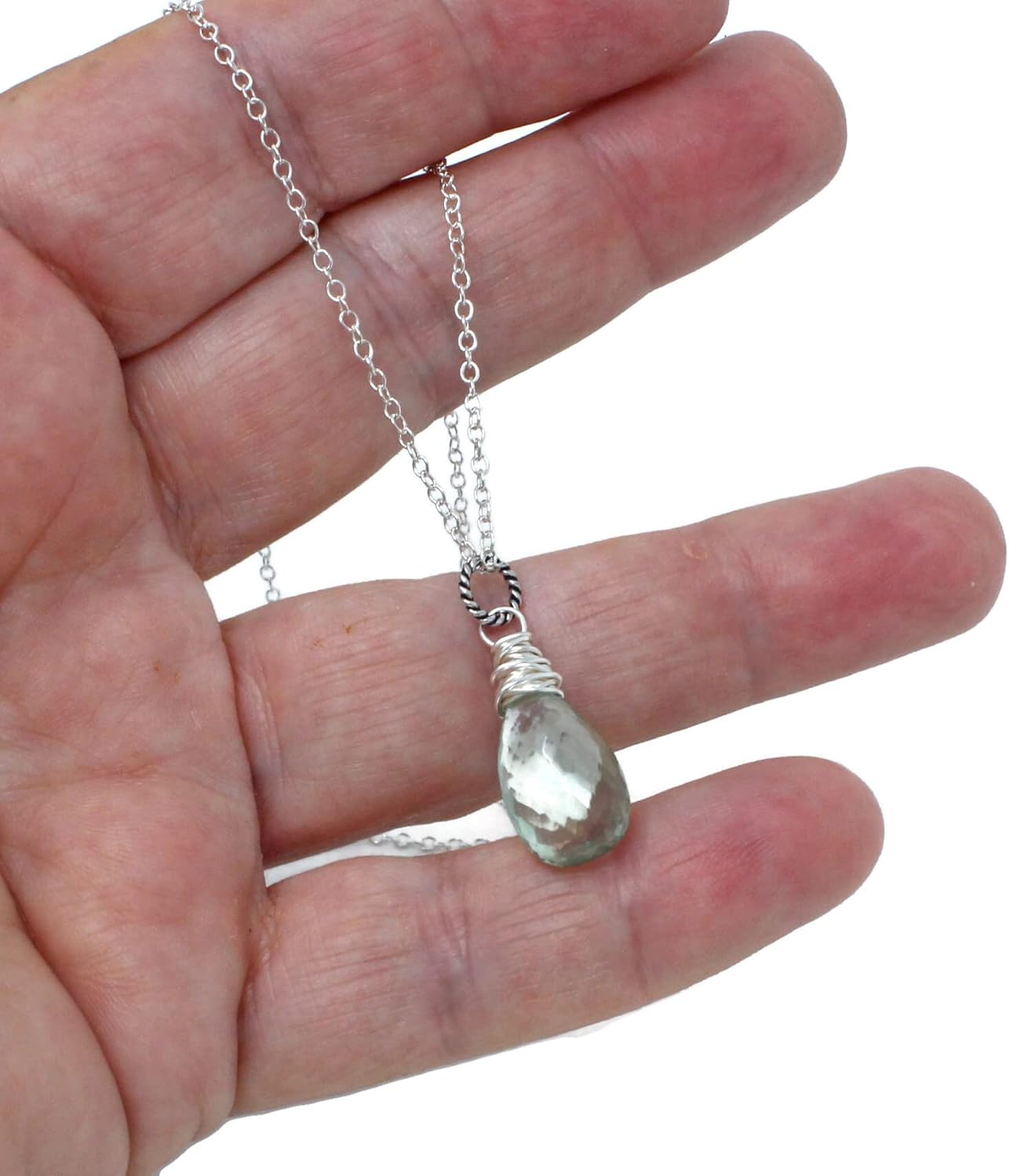 Green Amethyst Necklace Sterling Silver Prasiolite Pendant Mint 18 Inches