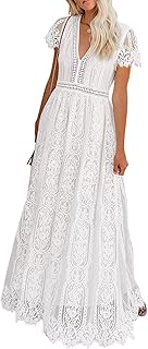 Women's V Neck Short Sleeve Floral Lace Wedding Dress Bridesmaid Cocktail Party Maxi Dress - Buy now