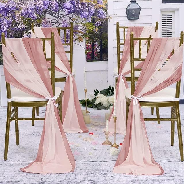 Generisch 96 Stück (48er-Set) 20 x 250 cm Stuhlschärpen für Hochzeiten, Chiffon-Stuhlhussen für Hochzeitsdekorationen, Partys, Chiffon, vertikale Stuhlvorhänge