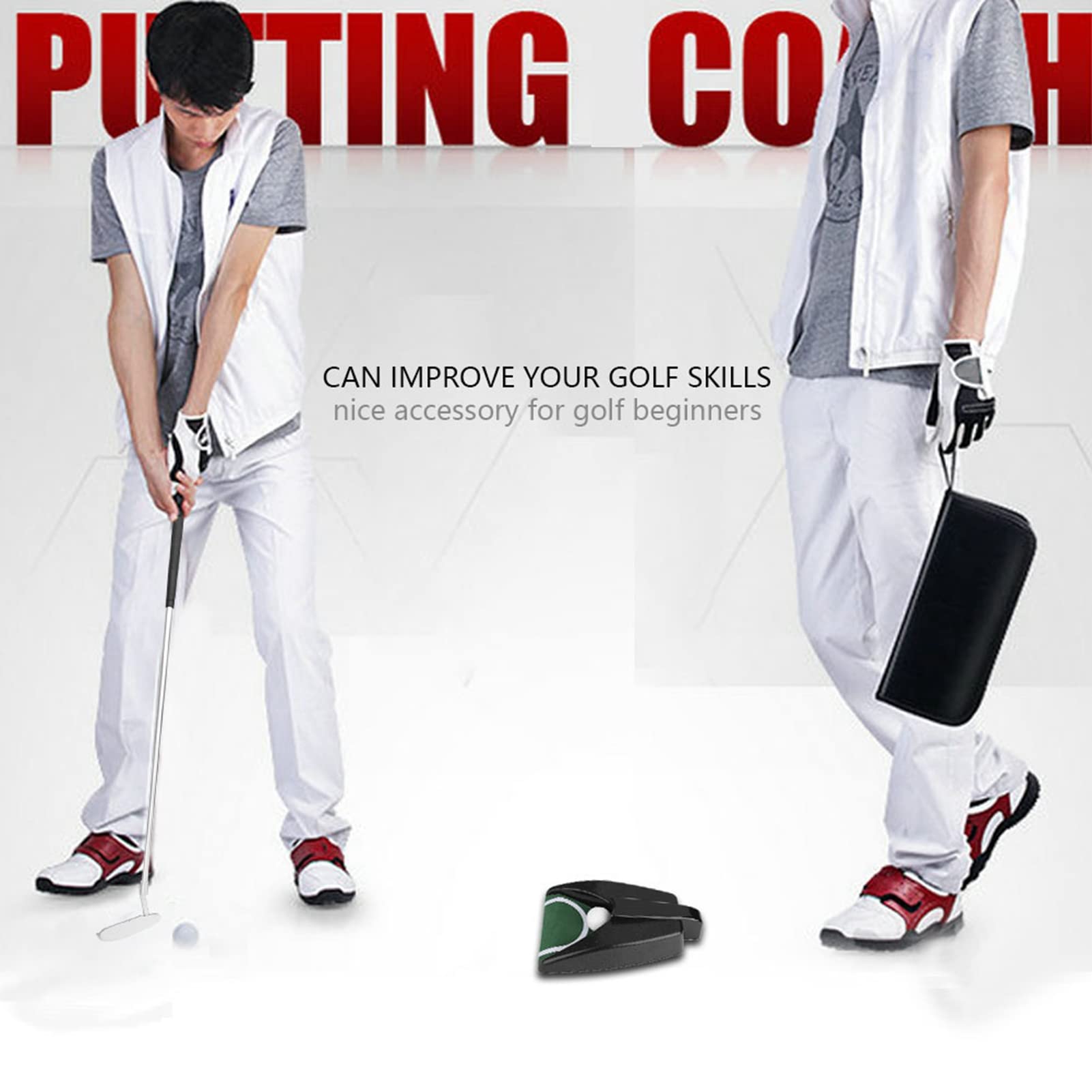 Tbest Herramienta de Entrenamiento de con Putter, Dispositivo de Retorno de Pelota Desmontable, Caja de Almacenamiento para Práctica en Interiores y Exteriores, Regalo Ideal para