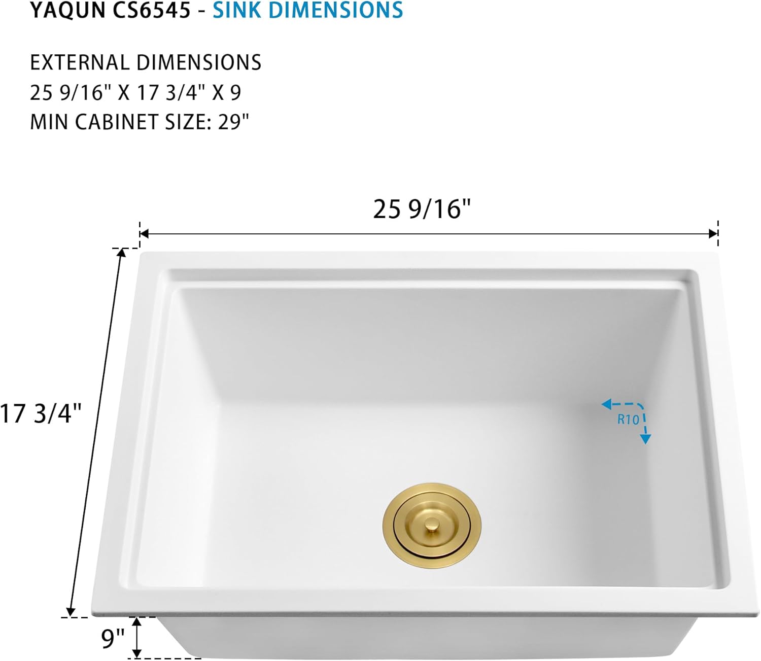 White Undermount Kitchen Sink 25 Inch - Drop In Granite Quartz Composite Workstation Sink - Deep Single Bowl,Dual Mount,with Accessories(White, 25.59" X 17.72")