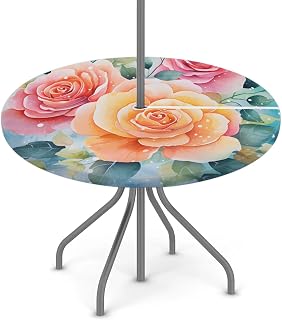 Mintoprints Mantel redondo de color rosa al aire libre con agujero de paraguas protector de mesa redondo personalizado mantel elástico con cremallera para picnic, patio, fiesta 91 cm - 112 cm