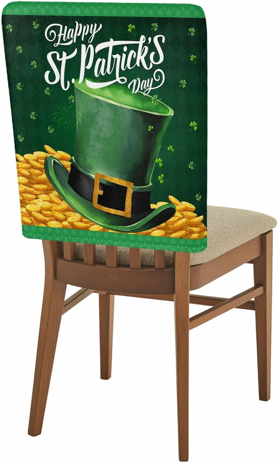ALAGEO St. Patrick's Day Chair Covers Set of 6 Gold Coin Leprechaun Hat Chair Slipcover Removable Stretch Green ShamrockChair Back Covers for Dining Room St Patrick's Holiday Party Decor