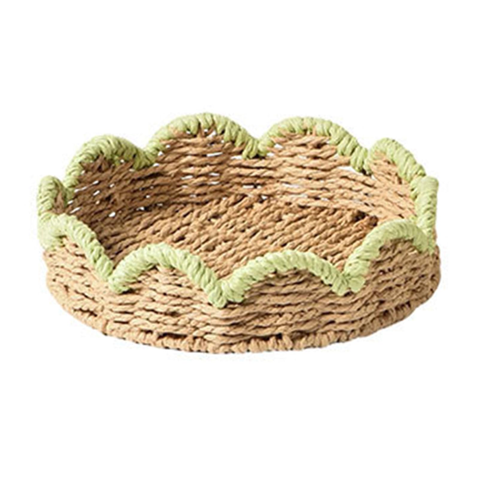Natural Handwoven Paper Cord Organiser Basket Scalloped Serving Tray for Desktop and Cabinet Storage Breathable Storage Planner