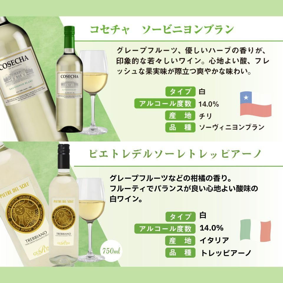 Amazon.co.jp: コスパ最強 白ワイン 6本セット イタリア スペイン チリ