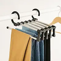 Cabide Para Calças Multiuso 5 Divisórias Retrátil Aço Inox Organização de Guarda Roupa Vertical e Horizontal Economiza Espaço Suporta 5kg Camisas Gravatas Cachecóis Toalhas Antiamassado