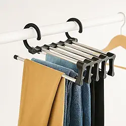 Cabide Para Calças Multiuso 5 Divisórias Retrátil Aço Inox Organização de Guarda Roupa Vertical e Horizontal Economiza Espaço Suporta 5kg Camisas Gravatas Cachecóis Toalhas Antiamassado