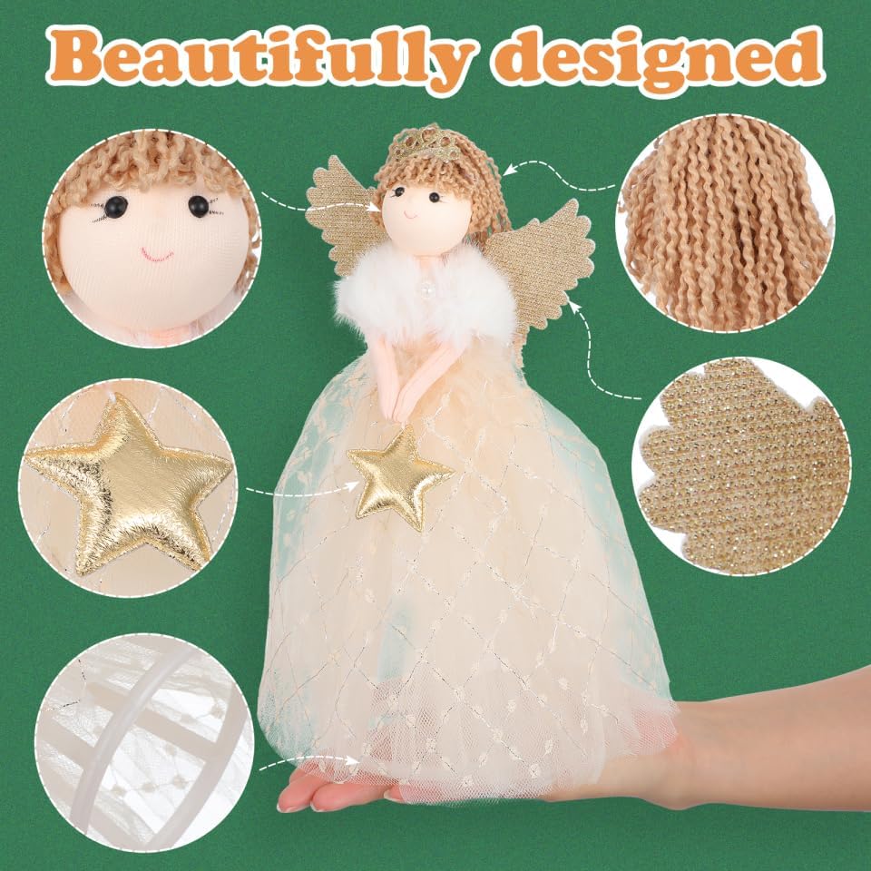 Kichvoe Christmas Tree Topper: 10.2 Inch Angel Treetop Figurine Decoration Small Angel Statue Xmas Tree Ornament Decorative for Xmas Holiday Party Home Decor - Image 3