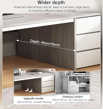 Computer Desk with Drawers and Storage Cabinet, Extra Long Home Office Workstation, Sturdy Writing Study Table, Modern Gaming and Laptop Desk
