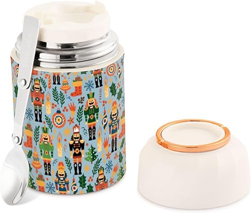 Christmas Nutcrackers Food Jar with Spoon Stainless Steel Vacuum Insulated Food Container 17 oz Food Thermos for Adults