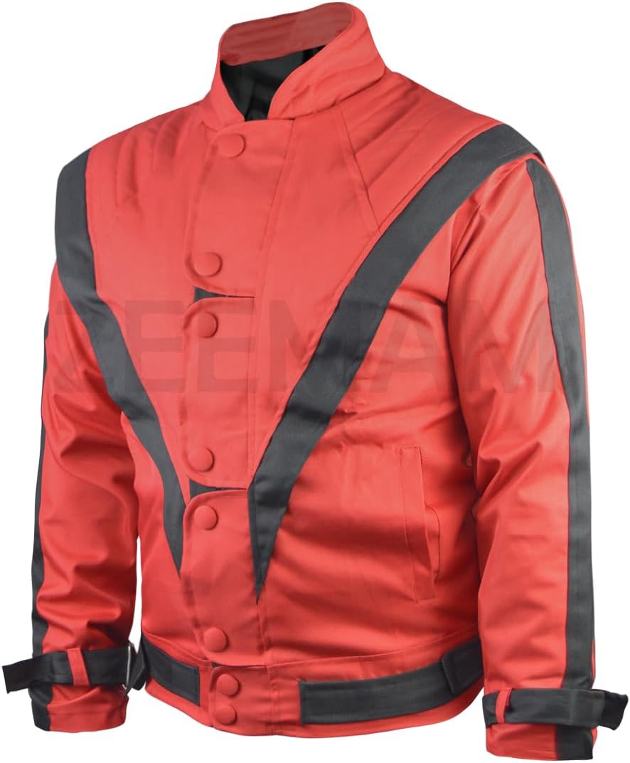 ZEEMAM Thrilled Red & Black Lightweight Cordura/Parachute Jacket, Thrilled Costume Removable Selevees Halloween