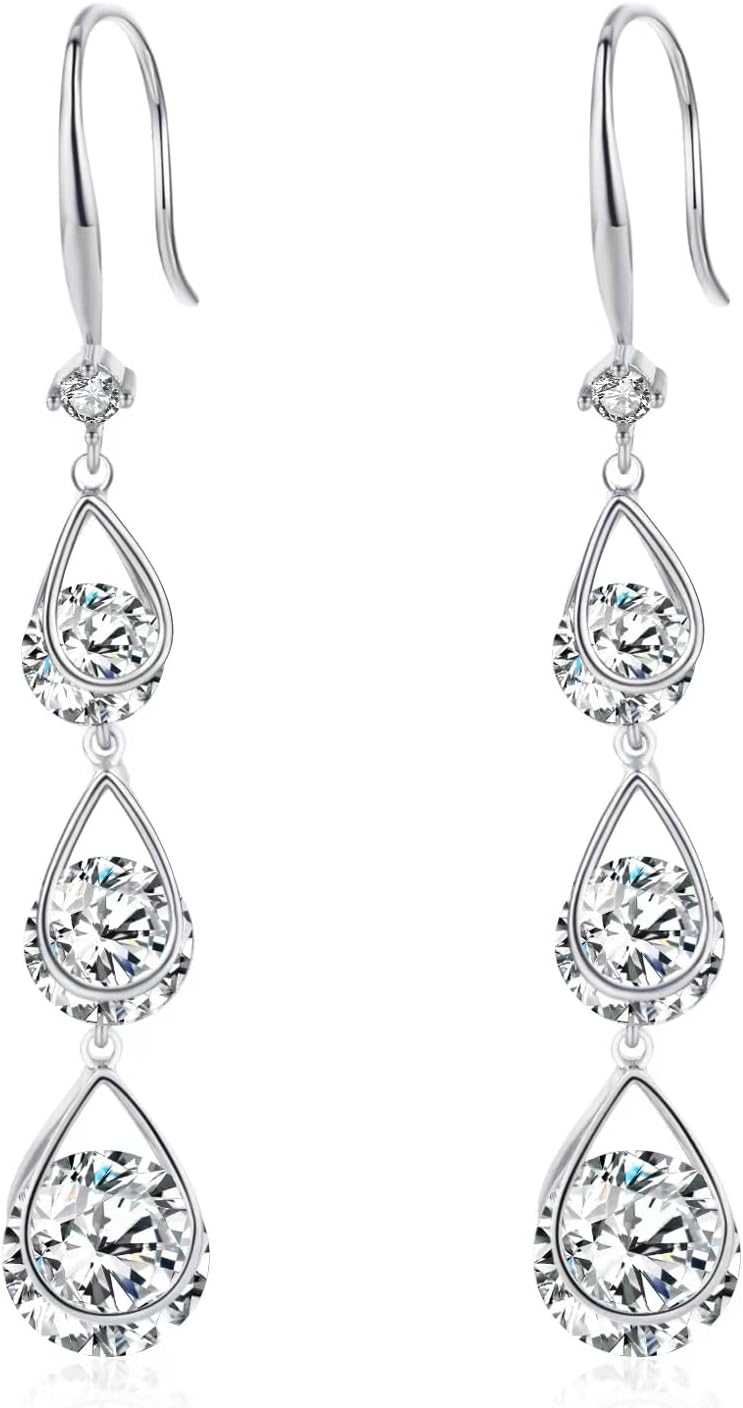 SBLING Platinum-Plated Cubic Zirconia Dangle Drop Earrings