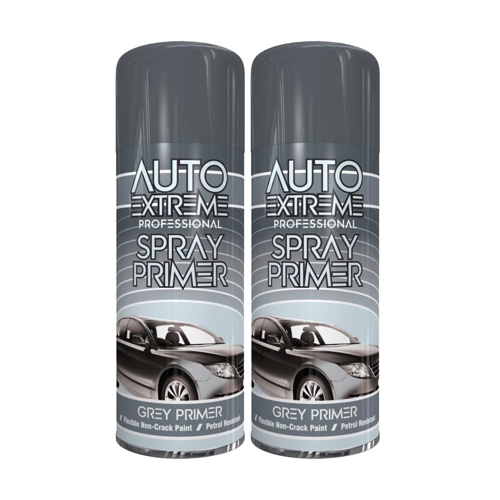 Classic Signature - 2 x Auto Extreme Grey Primer Spray Paint 400ml Professional Quality, Perfect Finish for Cars, Bikes,Vans, Metal, Wood